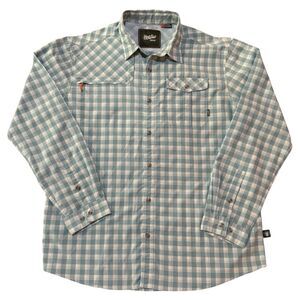 Howler Brothers Matagorda Long Sleeve Shirt Men’s L Light Blue Aqua Yellow White